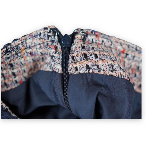 Loft Petite Tweed‎ Pocket Shift Skirt Size 0P White Blue Stylish Modern Mosiac - Picture 14 of 14